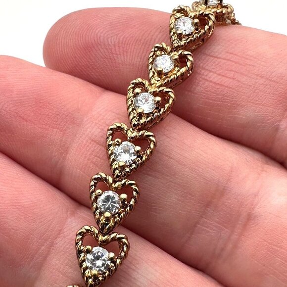 Womens Bracelet Gold Over Sterling Silver Cubic Zirconia Heart Design 7 Inch - Picture 6 of 7